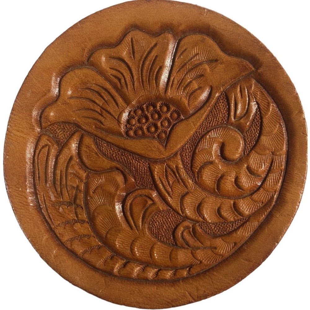 Coasters Genuine Leather Hand Crafted Artisan Western Set of Four 3.25" Vintage